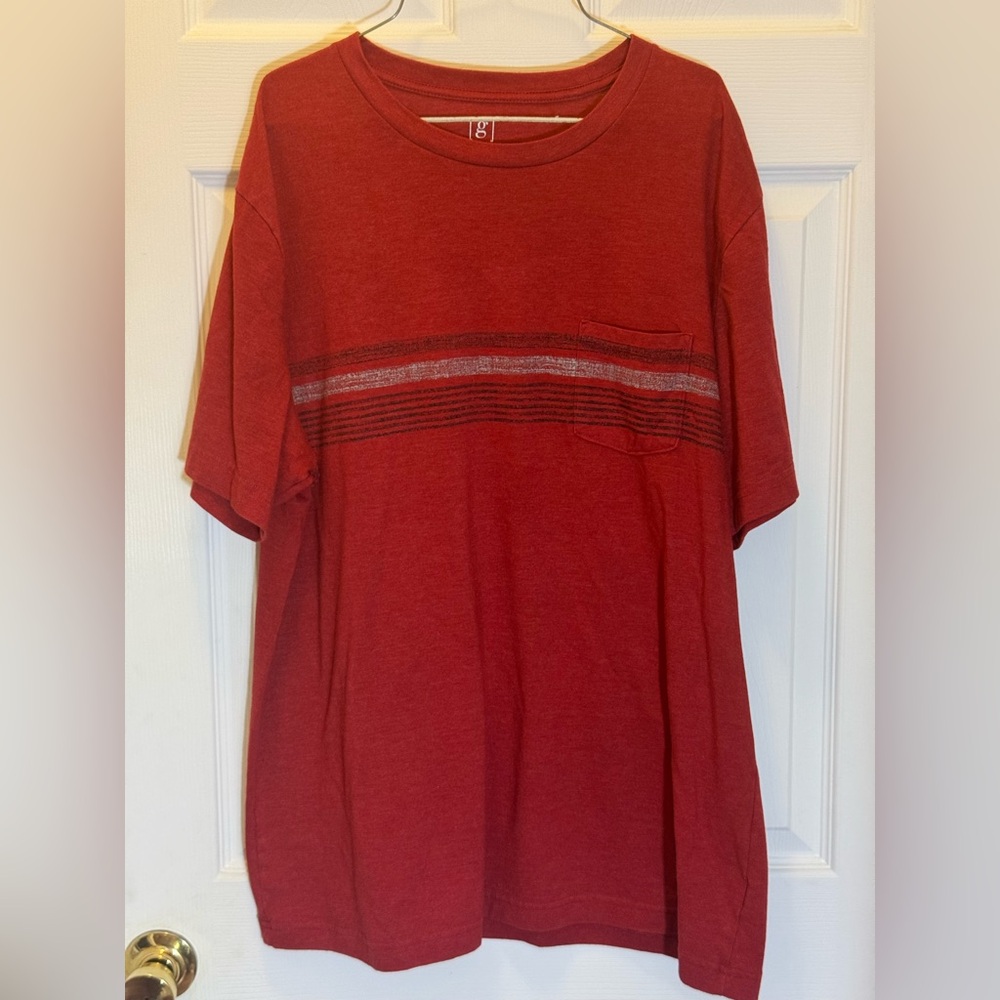 George Red Short Sleeve Tee with Subtle Stripe